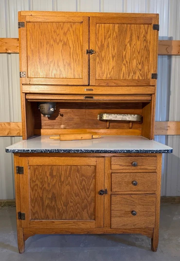 001 Antique Sellers Hoosier Cabinet with Enamel Work Surface