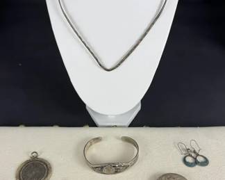 Sterling Silver Mexico Jewelry Collection w Turquoise Inlay, 63.58g Total Weight