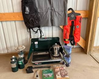 Camping Outdoor Gear Bundle Coleman Stove, Life Jacket, Vest Accessories