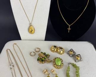 Charming Vintage Costume Jewelry Assortment w Peacock Pendant, Earrings Necklaces