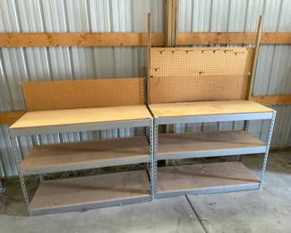 Short Metal Workbench Shelving Set with Pegboard Panels