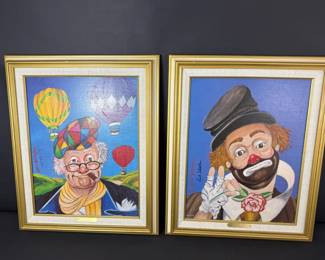 Pair of Framed Red Skelton Limited Edition Clown Prints w COAs Receipt