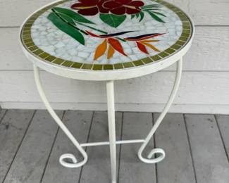 Painted Metal Accent Table Matching Wind Chime Set