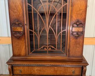 Beautiful Ornate Vintage Curio Cabinet Display Hutch with Glass Door Drawer