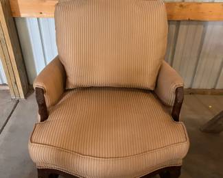 Traditional Upholstered Accent Arm Chair with Wood Frame Striped Fabric
