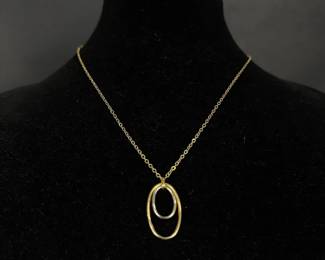 14K Italy TwoTone Oval Pendant Necklace, JCM Gold Necklace 1.68g