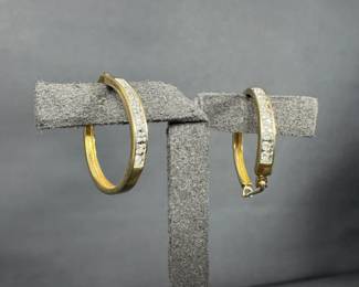 10K Gold Diamond Hoop Earrings 2.54g Single Cut Diamond Channel Set Hoops