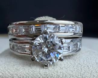 925 Sterling Silver CZ Bridal Ring Set