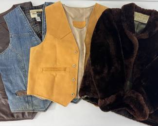 Mens Vest Lot Roma USA Leather, Wrangler Denim Faux Fur Coat Outerwear Bundle