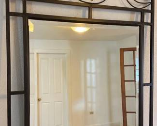 Decorative Metal Wall Mirror Arched Bronze Tone Frame with Twisted Rope Detail