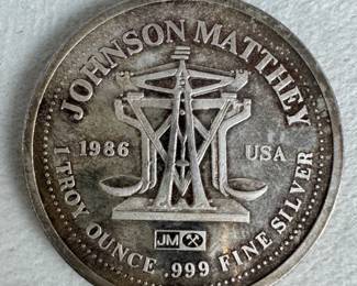 1986 Johnson Matthey Freedom The American Way 1 Troy Oz .999 Fine Silver Round
