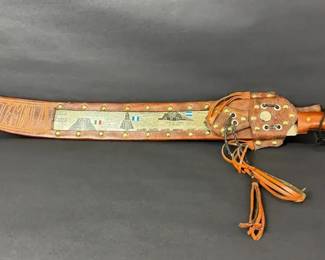 Guatemala Maya Tiburon Machete Knife w Leather Sheath, 27 Decorative Blade Sword