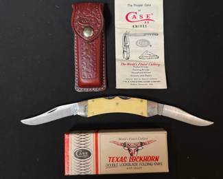 01 Vintage Case XX Texas Lockhorn Double Lockblade Folding Knife Original Box Sheath