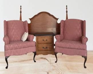 Elegant Queen Bedroom Set Wingback Chairs, Headboard Nightstand
