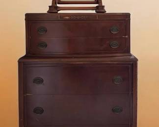 Vintage Federal Revival Mahogany ChestonChest Tallboy Swing Mirror Ensemble