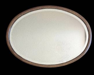 Antique Beveled Oval Wall Mirror in Solid Wood Frame Early 20th Century Statement Piece