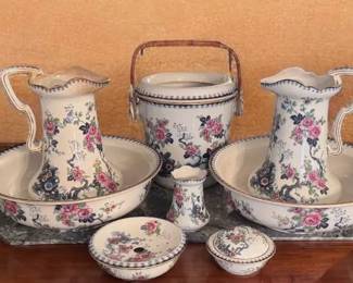 Rare Large Antique Wash Set Keeling Co. Losol Ware Hawkstone
