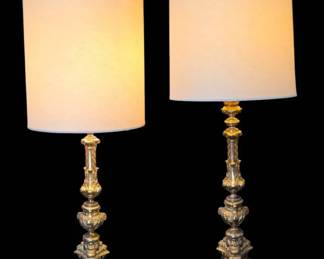 Vintage Ornate Cast Brass Table Lamps Matched Pair