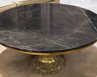 04 Stunning Vintage 42 Round Black Marble Ornate Brass Pedestal Coffee Table