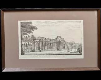 Framed Vintage German Architectural Lithograph Sanssouci Palace South Side