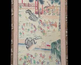 Vintage Chinese Silk Painting One Hundred Children