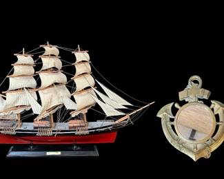 Vintage Cutty Sark 1869 Clipper Ship Model Nautical Brass Anchor Mirror