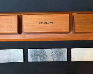 Exceptional Vintage Arkansas 3Stone Sharpening Set in Custom Wood Case