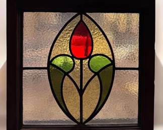 Arts Crafts Triple Tulip Leaded Stained Glass Window Reclaimed Architectural Salvage