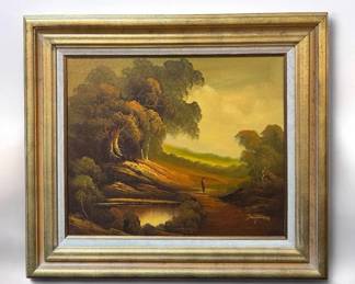 Mario Tavares Original MCM Oil Landscape in Gold Wood Frame