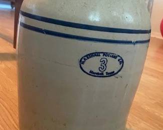 Antique Butter Churning 3 Gallon Crock. Marshall Pottery Co., Marshall, TX , 8.5" Diameter x 14"H
