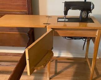 Vintage Wood Sewing Cabinet w/Kenmore Electric Machine, Fold Down Design, 21"W x 17"D x 31"H