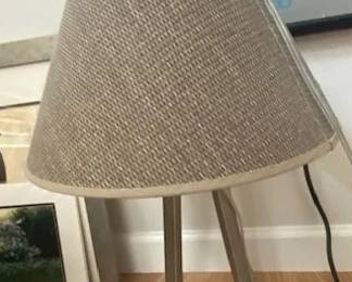 Table Lamp, X-Shaped Base, Texturd Neutral Toned Fabric Shade, Minimalist Design