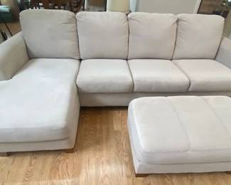 PERFECT CONDITION! Chaise Sectional Sofa, Cream Color Chanille, High Back for Comfort, w/Ottoman