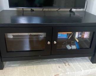 TV Cabinet, Black Shaker Cottage Style w/Glass Doors, 2 Shelves, 45"W x 23"D x 21"H