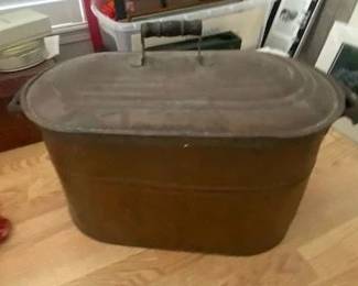 Antique Copper Oval Shaped Boiler/Wash Tub w/Lid, Used for Heating Water and Laundry