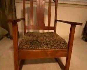 Antique Mission Craftsman Style Wood Rocking Chair, 24"W x 21"D x 35"H