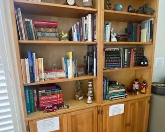 Pine Wood Bookshelf (2 Available) Light Honey Finish, 4 Open Shelves, Lower Storage Cabinet , 32"W x 12"D x 86"H
