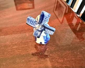 Blue and White Ceramic Windmill Figurine