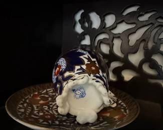 Lomonosov Porcelain Demitasse Cup and Saucer, Cobalt Blue and Gold Floral Pattern second image