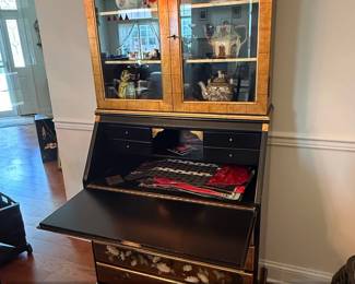 Chinoiserie Black Lacquer Secretary Desk with Display Cabinet second image