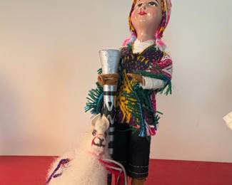 Vintage Andean Doll with Llama and Musical Instrument