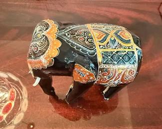 HandPainted Wooden Elephant Figurine