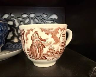 Brown Transferware Teacup Sailors Farewell and New York State Seal