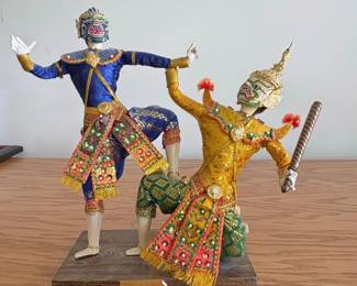 Vintage Thai Khon Dance Figurines Hanuman and Thotsakan