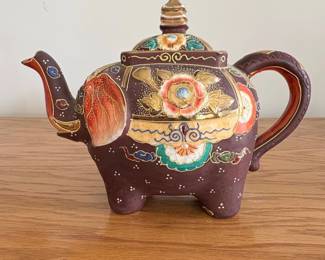 Vintage HandPainted Ceramic Elephant Teapot