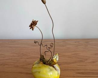 Midcentury Brass and Marble Floral Sculpture