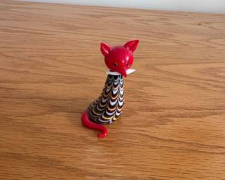 Murano Glass Cat Figurine with Millefiori