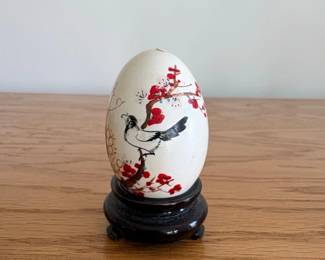 HandPainted Porcelain Egg with Bird and Blossom Motif Jingdezhen Style
