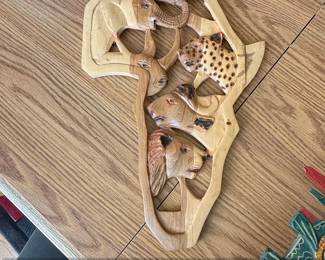 HandCarved Wooden Map of Africa with Big Five Wildlife