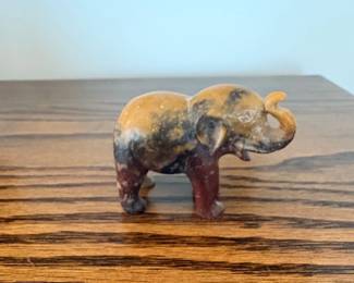 Carved Crazy Lace Agate Elephant Figurine